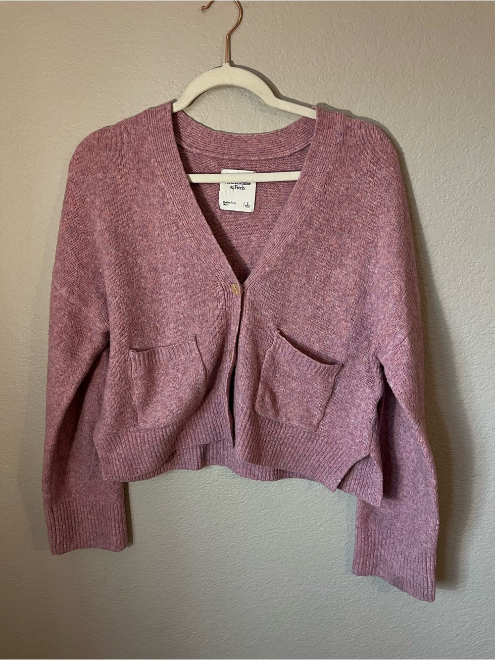 Abercrombie & Fitch Pink Cropped Cardigan Sweater L Cottagecore Coquette Fall